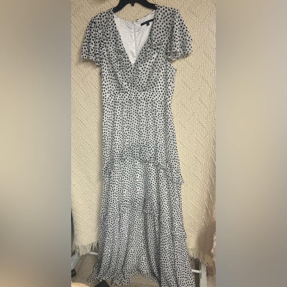 Alex Marie Monochrome Polka Dot High Low Dress